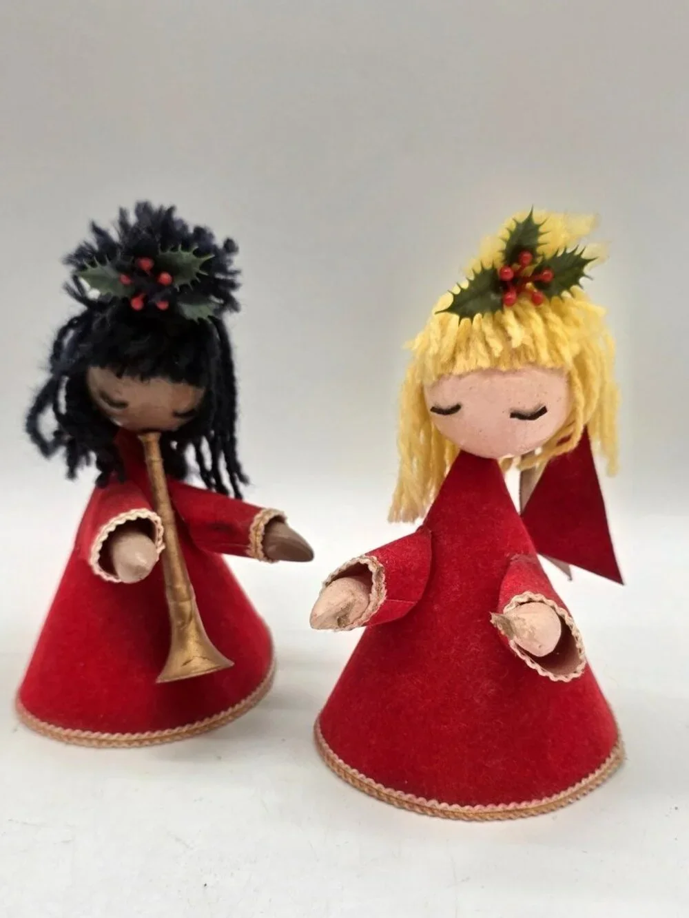 Vintage 1960s Angel Pair MCM Kitschy Christmas Decor Cone Body Handmade Holiday